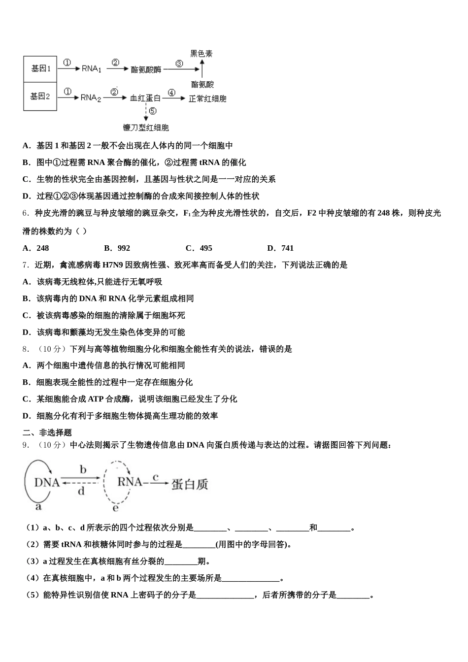 2025年甘肃省永昌县四中生物高一第二学期期末达标测试试题含解析_第2页