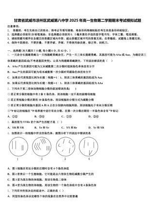 甘肃省武威市凉州区武威第八中学2025年高一生物第二学期期末考试模拟试题含解析