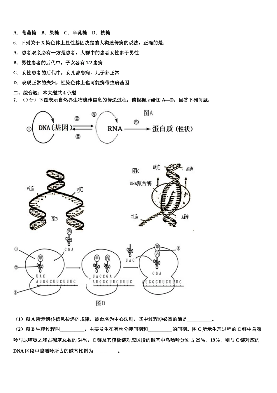 2025年甘肃省玉门市玉门一中生物高一下期末教学质量检测模拟试题含解析_第2页