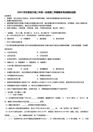 2025年甘肃省宁县二中高一生物第二学期期末考试模拟试题含解析