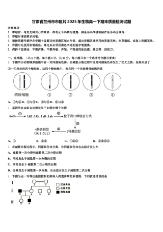 甘肃省兰州市市区片2025年生物高一下期末质量检测试题含解析