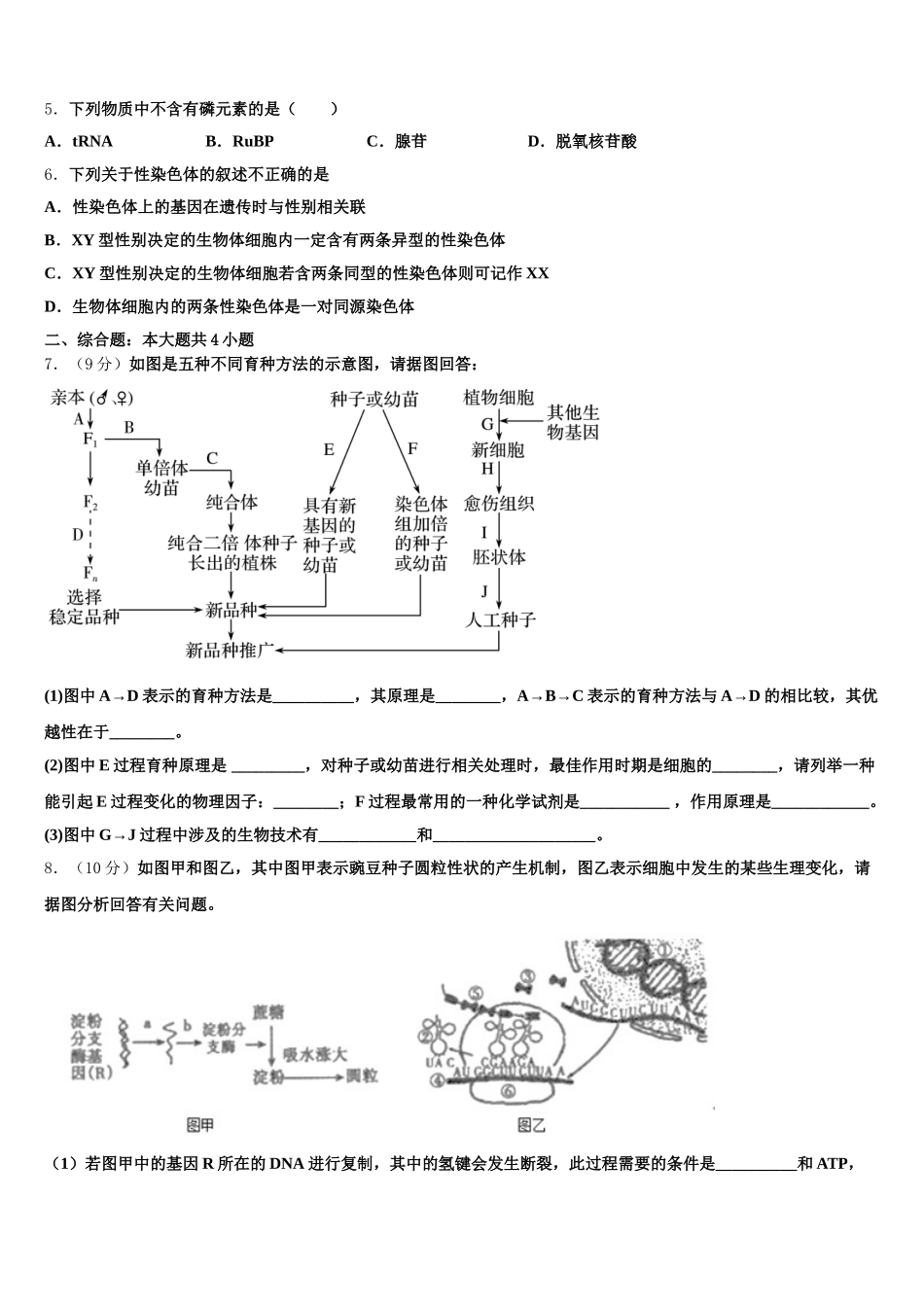 2025年甘肃省天水市清水县第四中学生物高一第二学期期末质量跟踪监视模拟试题含解析_第2页