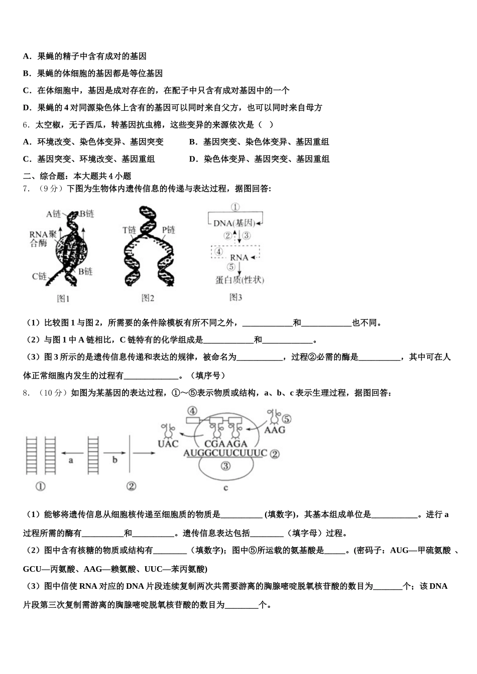 甘肃省定西市2025届生物高一下期末统考模拟试题含解析_第2页