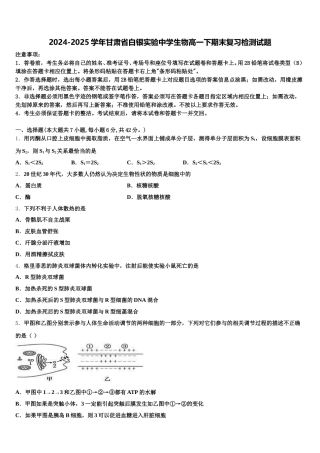 2024-2025学年甘肃省白银实验中学生物高一下期末复习检测试题含解析