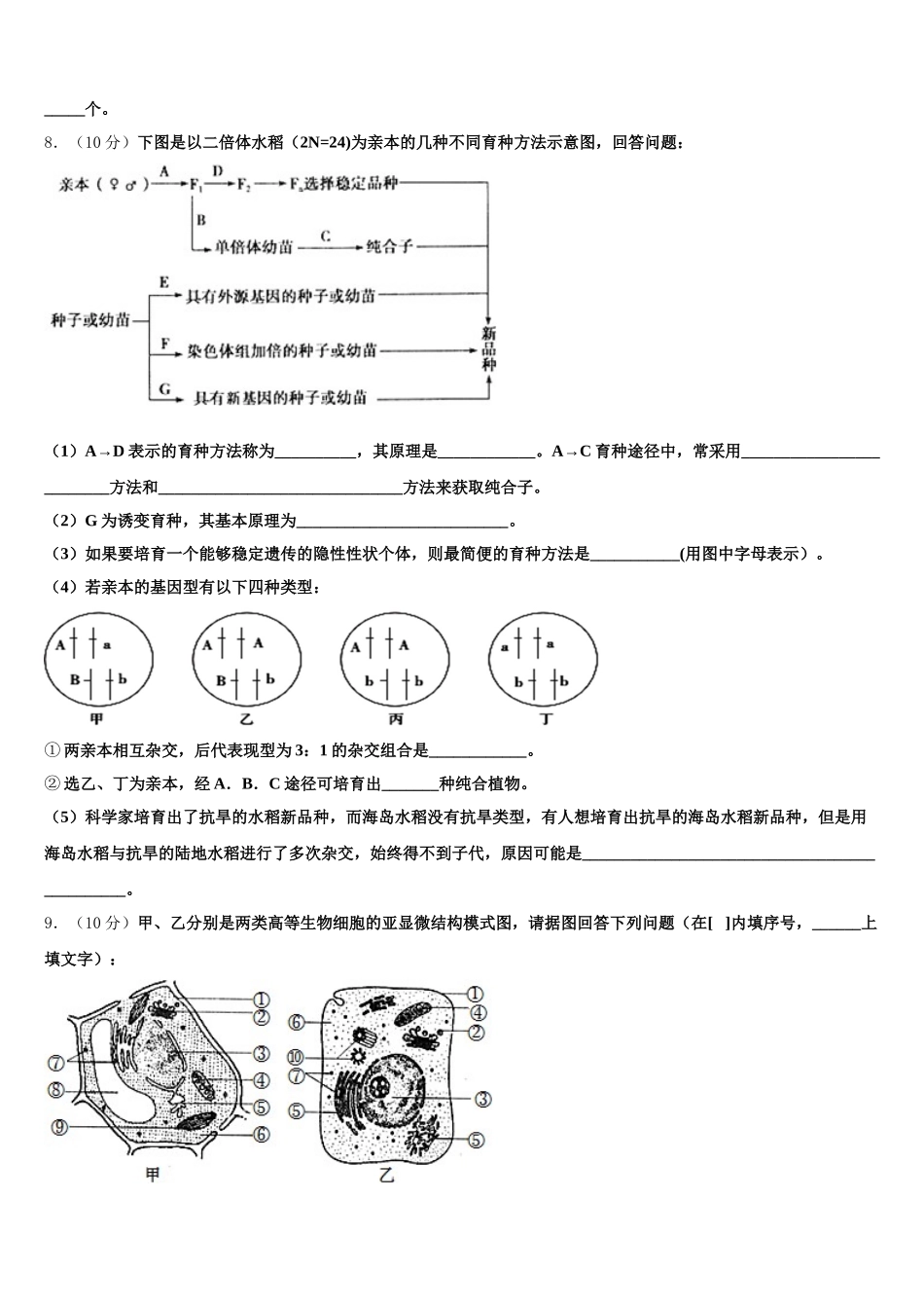 2024-2025学年甘肃省武威第六中学高一下生物期末复习检测模拟试题含解析_第3页