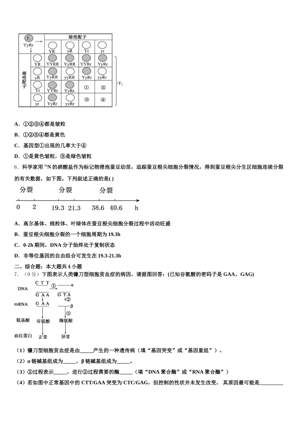 2025届甘肃省酒泉市生物高一下期末联考模拟试题含解析_第2页