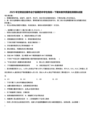 2025年甘肃省白银市会宁县第四中学生物高一下期末教学质量检测模拟试题含解析
