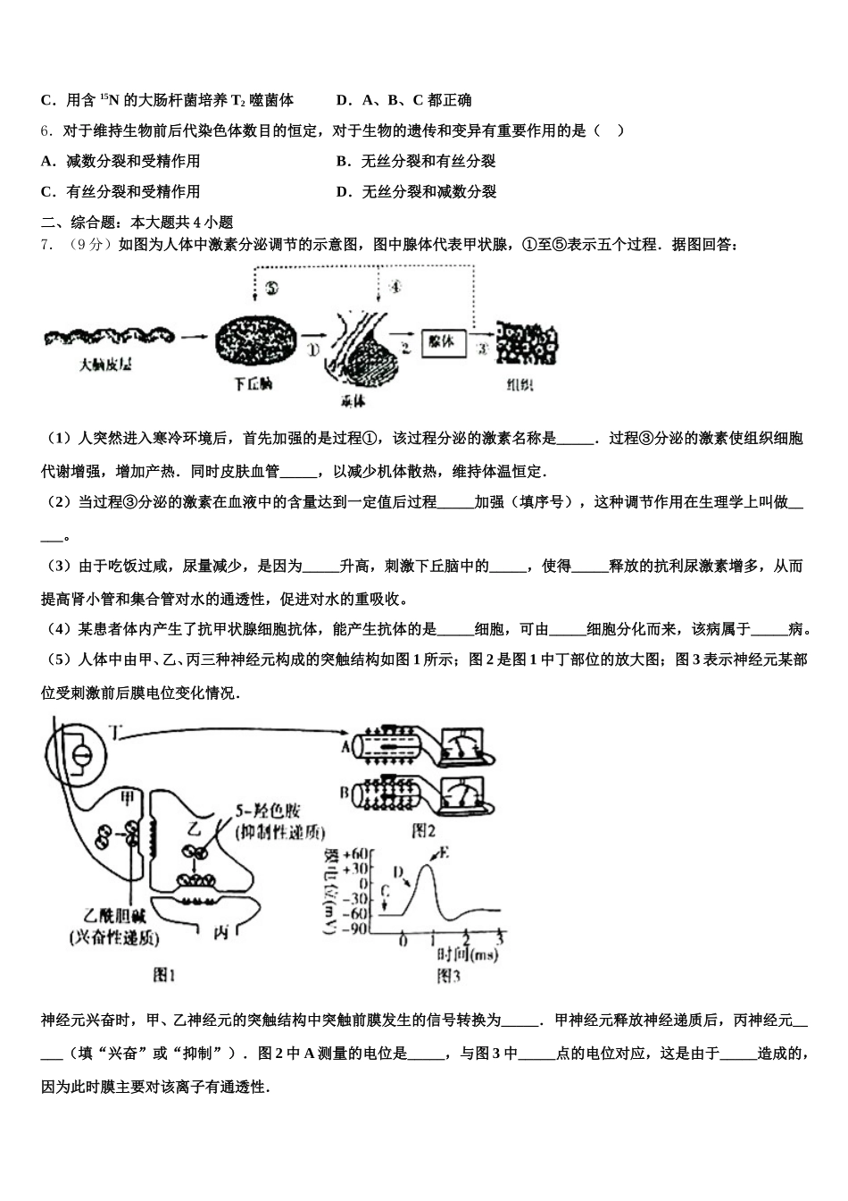 2025届甘肃省天水一中高一生物第二学期期末学业质量监测模拟试题含解析_第2页