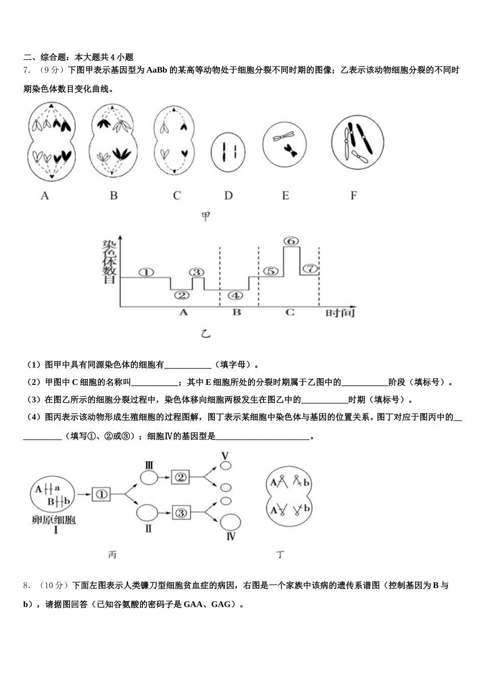 2024-2025学年甘肃省师范大学附属中学高一下生物期末质量检测试题含解析_第2页