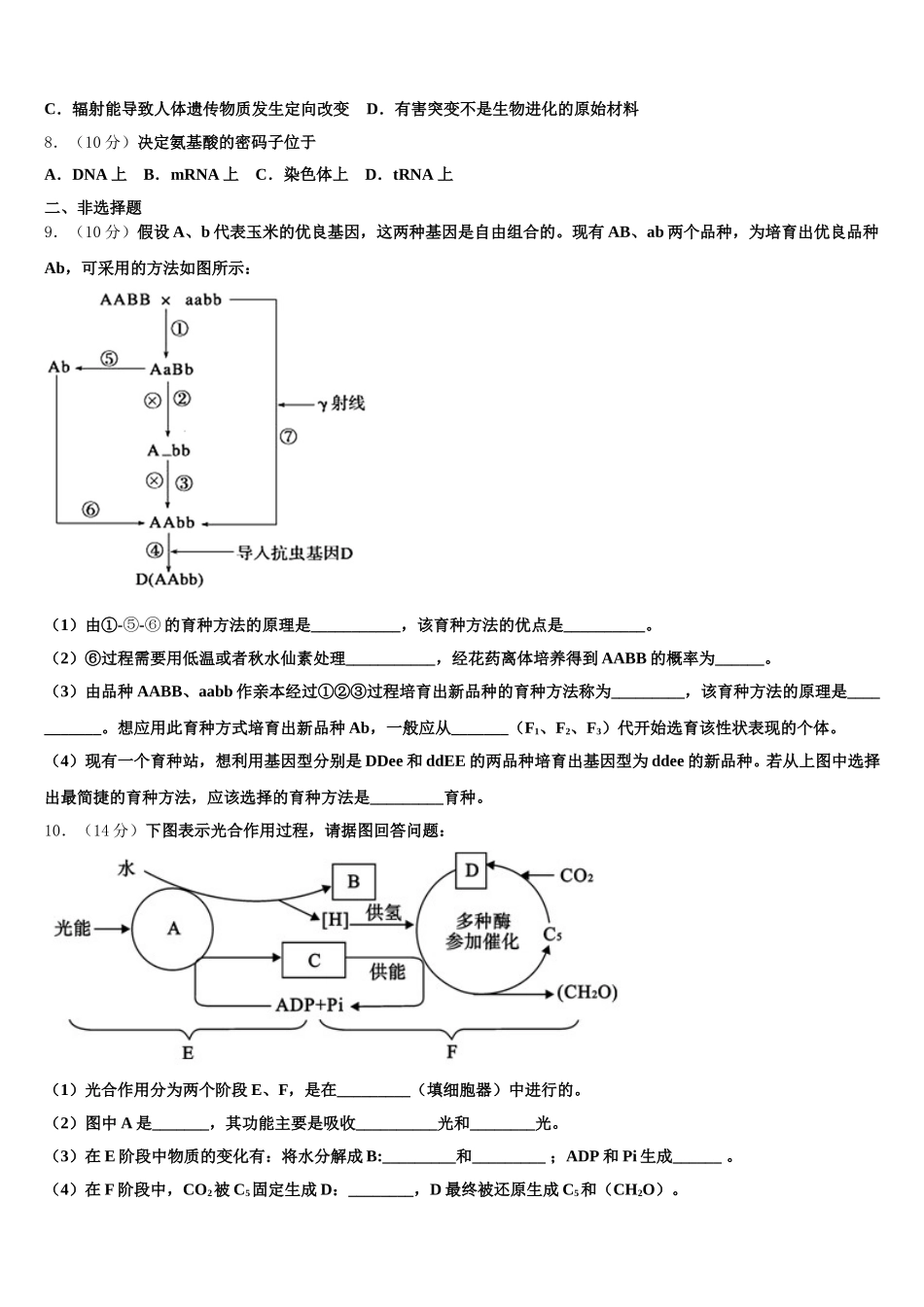 2025届甘肃省兰州新区舟曲中学高一下生物期末监测试题含解析_第2页
