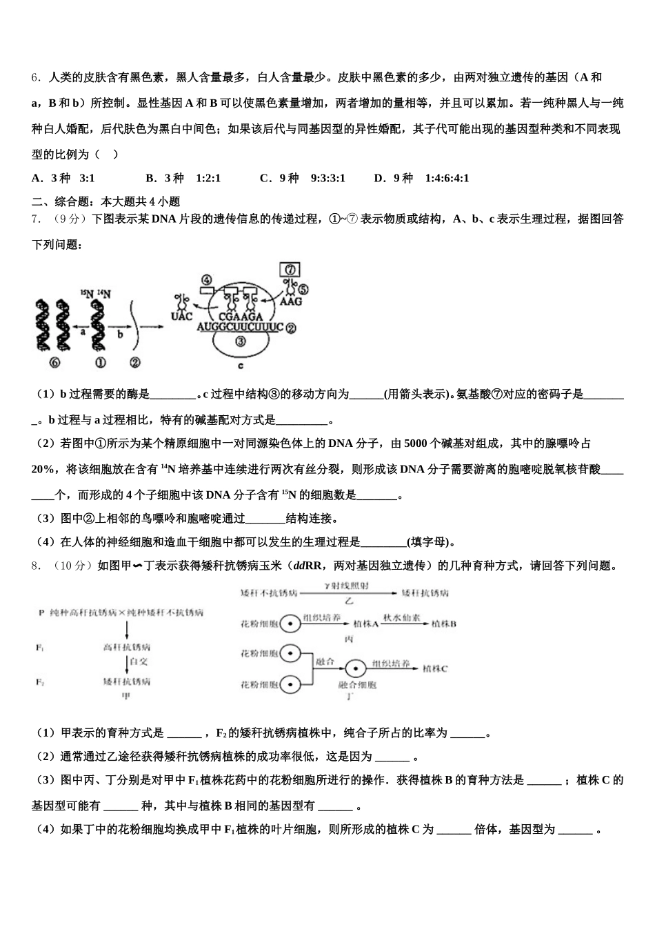 2024-2025学年甘肃省临夏回族自治州临夏中学生物高一下期末质量检测试题含解析_第2页
