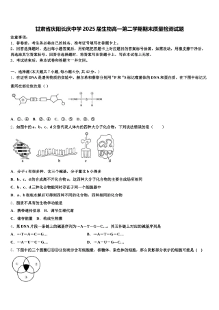 甘肃省庆阳长庆中学2025届生物高一第二学期期末质量检测试题含解析