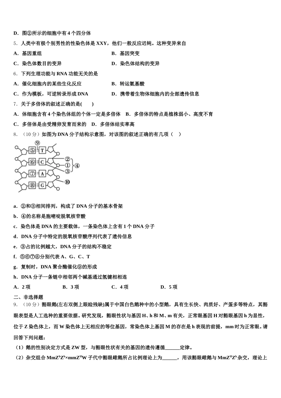 2025年海南省海口市琼山中学生物高一第二学期期末质量跟踪监视模拟试题含解析_第2页