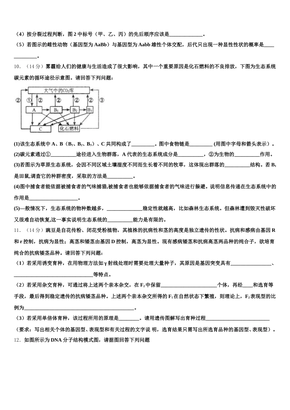 三亚市重点中学2024-2025学年高一下生物期末考试试题含解析_第3页