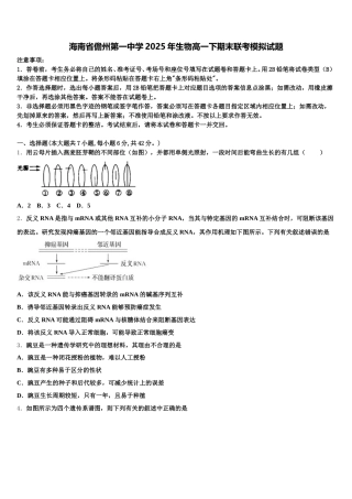 海南省儋州第一中学2025年生物高一下期末联考模拟试题含解析