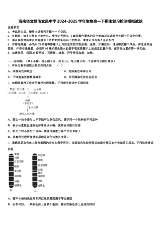 海南省文昌市文昌中学2024-2025学年生物高一下期末复习检测模拟试题含解析