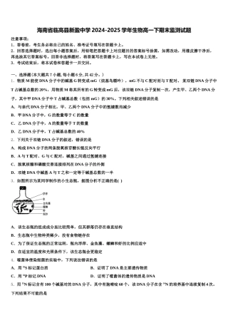 海南省临高县新盈中学2024-2025学年生物高一下期末监测试题含解析