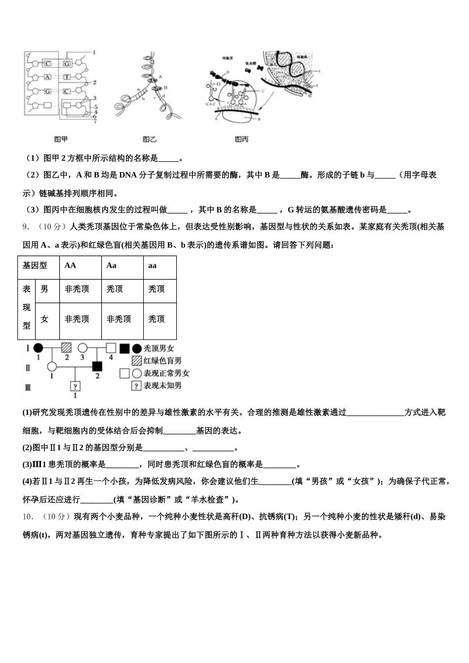 2025届三亚市重点中学生物高一下期末质量检测模拟试题含解析_第3页