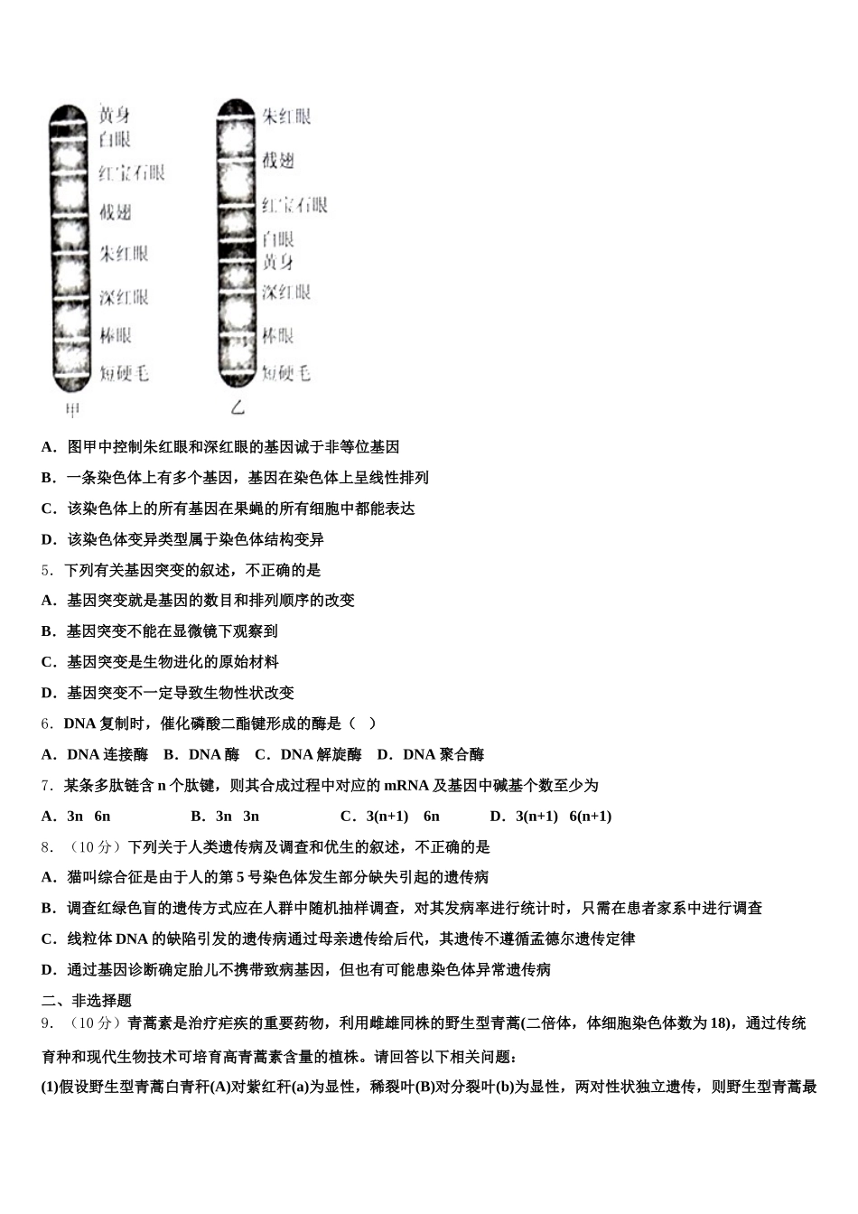 2025届海南省儋州市正大阳光中学生物高一下期末调研模拟试题含解析_第2页