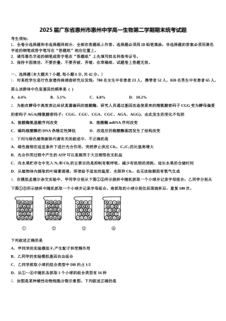 2025届广东省惠州市惠州中学高一生物第二学期期末统考试题含解析