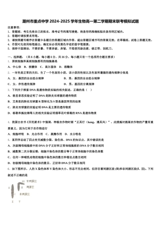潮州市重点中学2024-2025学年生物高一第二学期期末联考模拟试题含解析