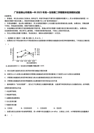 广东省佛山市南海一中2025年高一生物第二学期期末检测模拟试题含解析