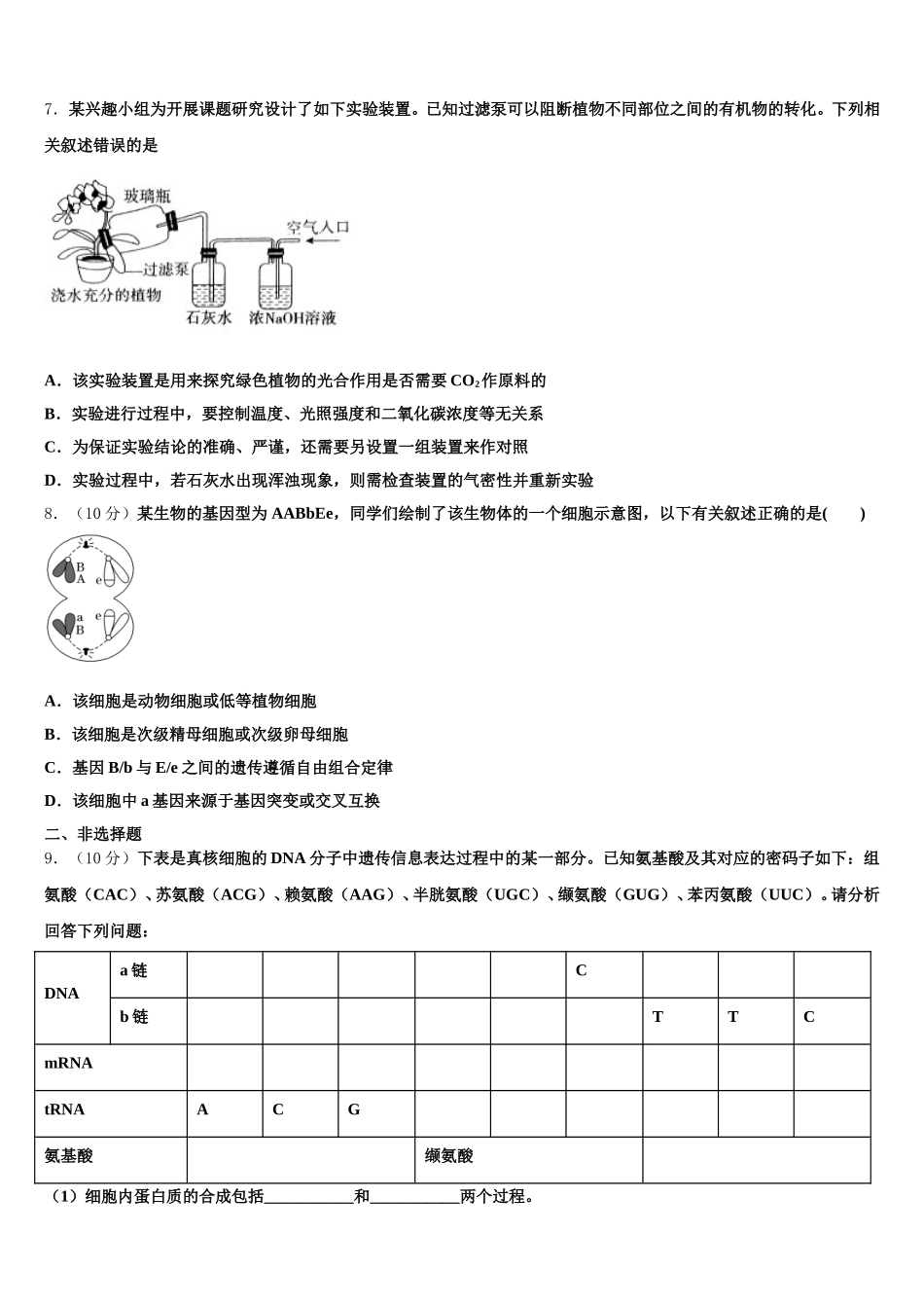 2025届广东惠东中学高一下生物期末质量检测试题含解析_第2页