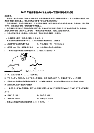 2025年梅州市重点中学生物高一下期末统考模拟试题含解析