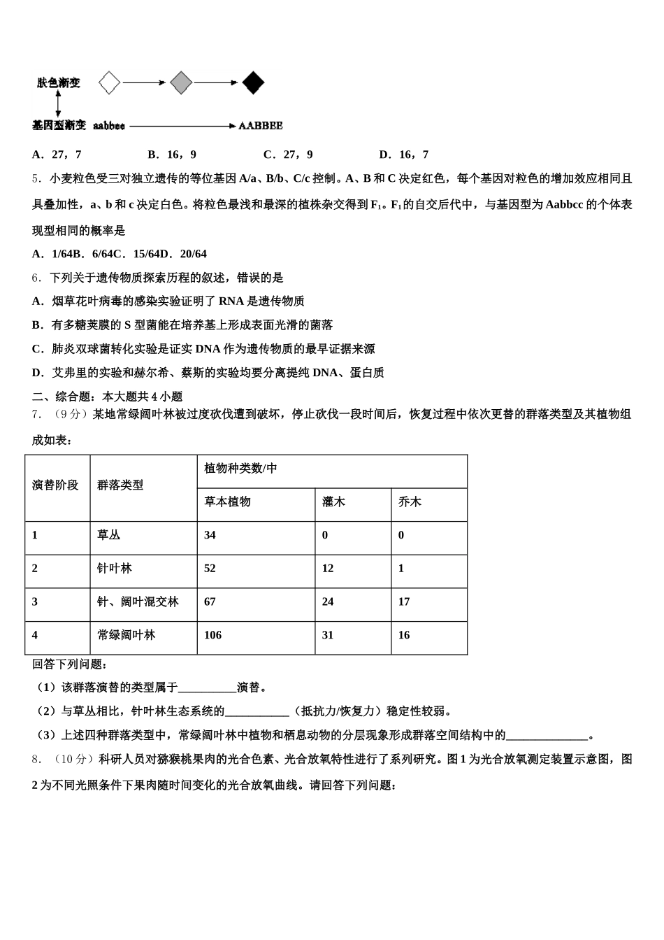 广州市岭南中学2025届高一生物第二学期期末达标测试试题含解析_第2页