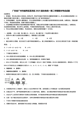 广东省广州市越秀区荔湾区2025届生物高一第二学期期末考试试题含解析