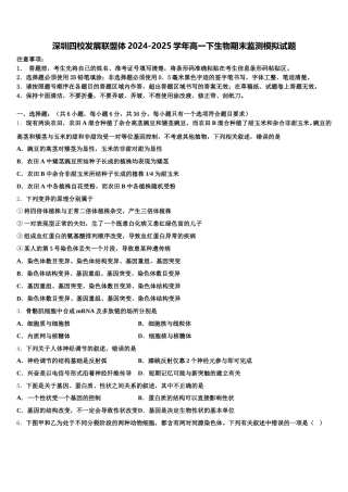 深圳四校发展联盟体2024-2025学年高一下生物期末监测模拟试题含解析