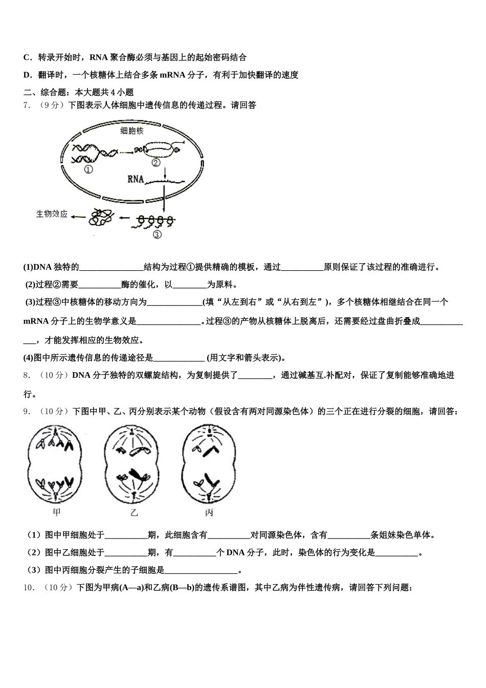 2025年广东省珠海市紫荆中学高一下生物期末调研模拟试题含解析_第2页