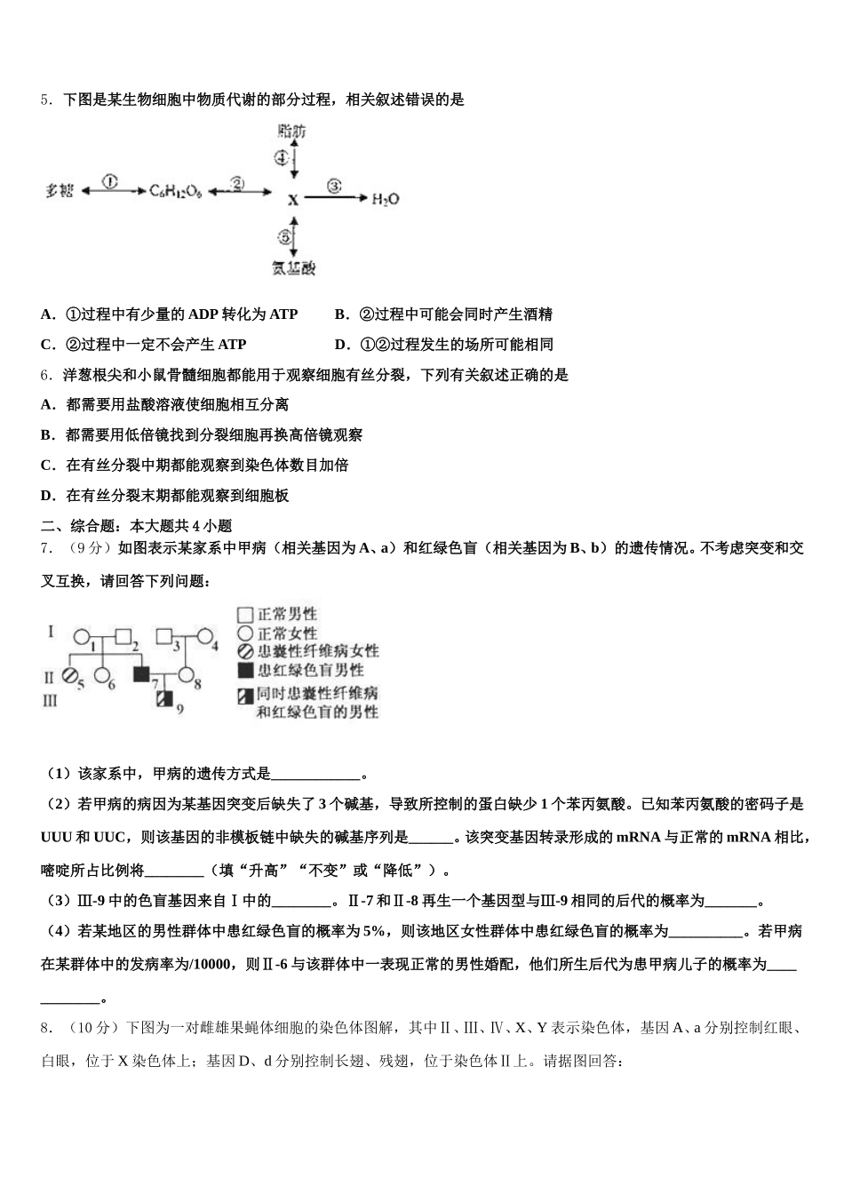 2025届广东省惠州市惠阳高级中学高一生物第二学期期末复习检测模拟试题含解析_第2页