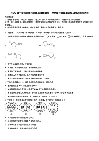 2025届广东省惠州市惠阳高级中学高一生物第二学期期末复习检测模拟试题含解析