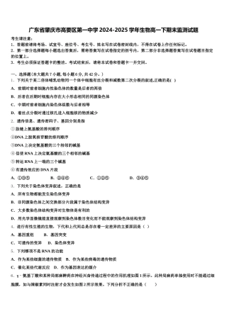 广东省肇庆市高要区第一中学2024-2025学年生物高一下期末监测试题含解析