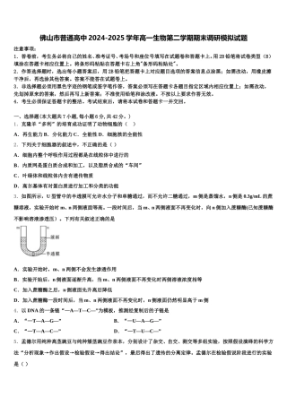 佛山市普通高中2024-2025学年高一生物第二学期期末调研模拟试题含解析