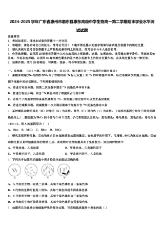 2024-2025学年广东省惠州市惠东县惠东高级中学生物高一第二学期期末学业水平测试试题含解析
