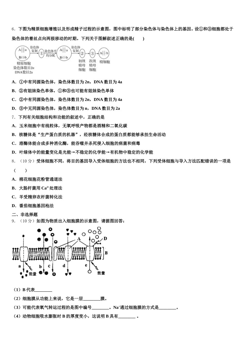 2024-2025学年深圳市新安中学高一下生物期末调研模拟试题含解析_第2页