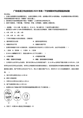 广东省湛江市达标名校2025年高一下生物期末学业质量监测试题含解析