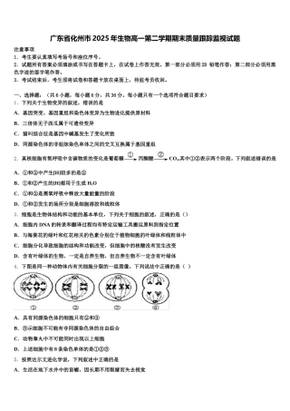 广东省化州市2025年生物高一第二学期期末质量跟踪监视试题含解析
