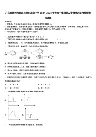 广东省惠州市惠东县惠东高级中学2024-2025学年高一生物第二学期期末复习检测模拟试题含解析