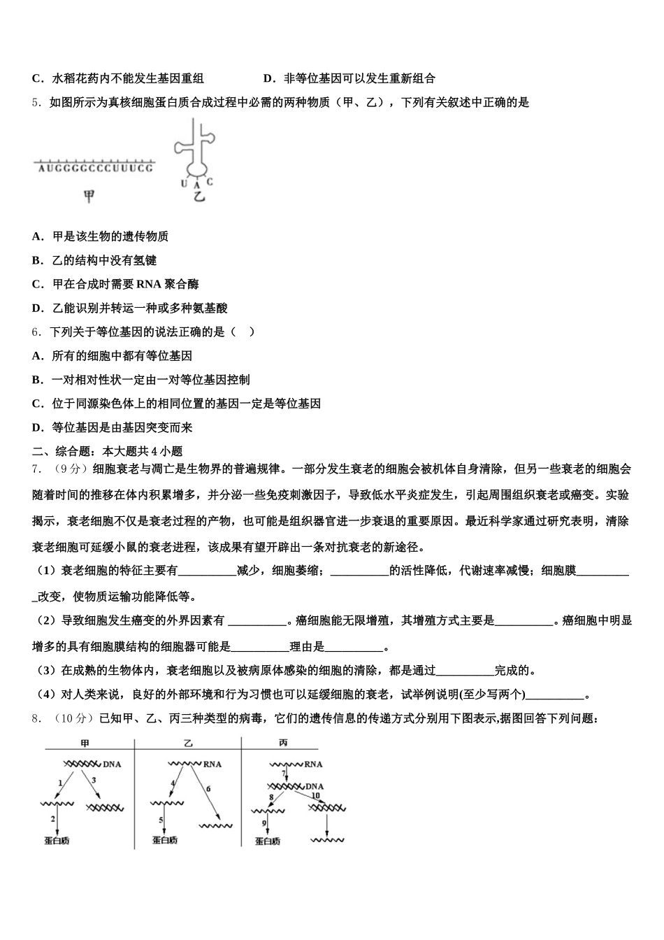 广东省清远市恒大足球学校2025年生物高一下期末经典模拟试题含解析_第2页