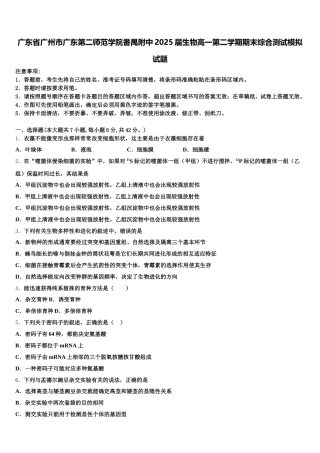 广东省广州市广东第二师范学院番禺附中2025届生物高一第二学期期末综合测试模拟试题含解析