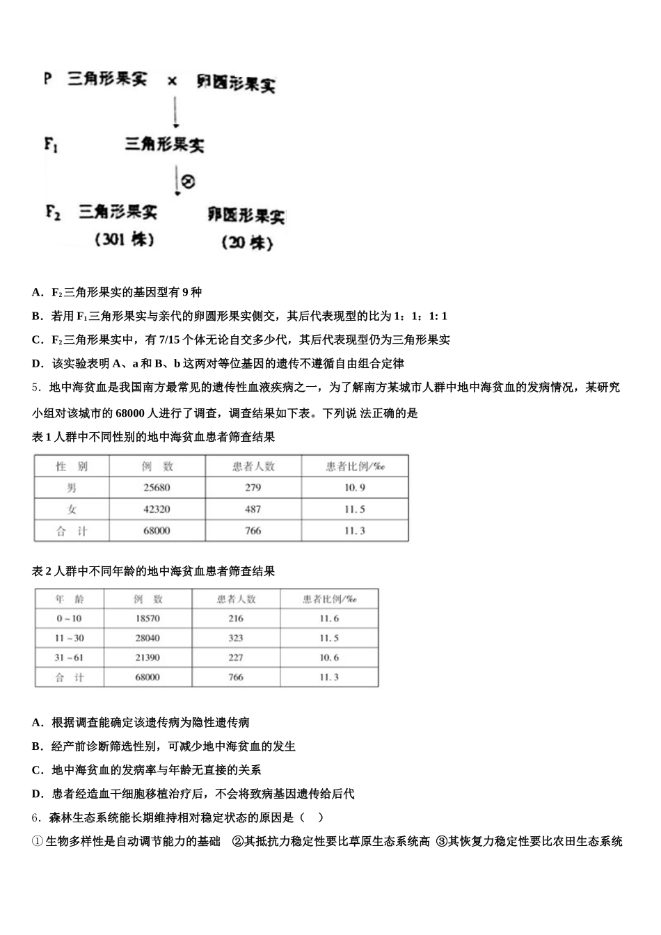 2024-2025学年广州市铁一中学、广州大学附属中学、广州外国语学校高一生物第二学期期末统考模拟试题含解析_第2页