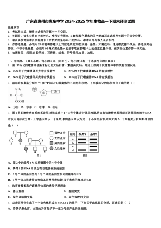 广东省惠州市惠东中学2024-2025学年生物高一下期末预测试题含解析