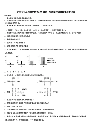 广东省汕头市潮阳区2025届高一生物第二学期期末统考试题含解析