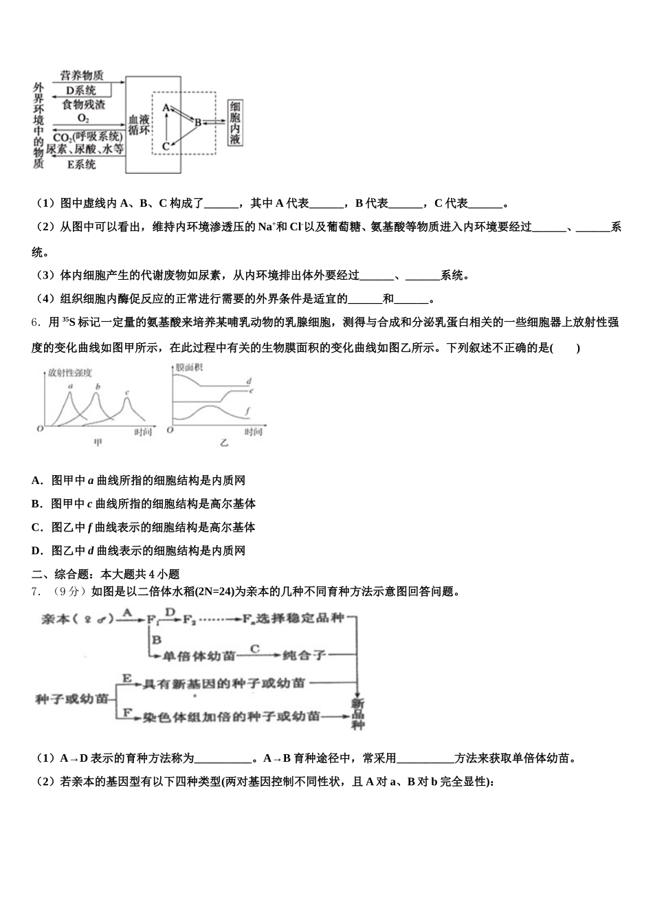 2024-2025学年广东省湛江市第四中学生物高一第二学期期末质量检测模拟试题含解析_第2页