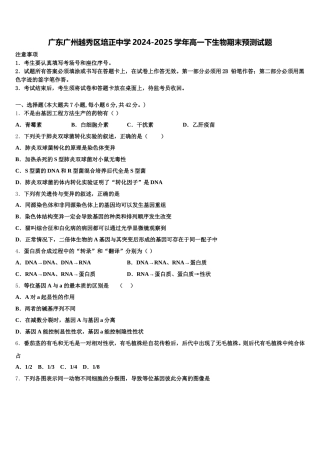 广东广州越秀区培正中学2024-2025学年高一下生物期末预测试题含解析