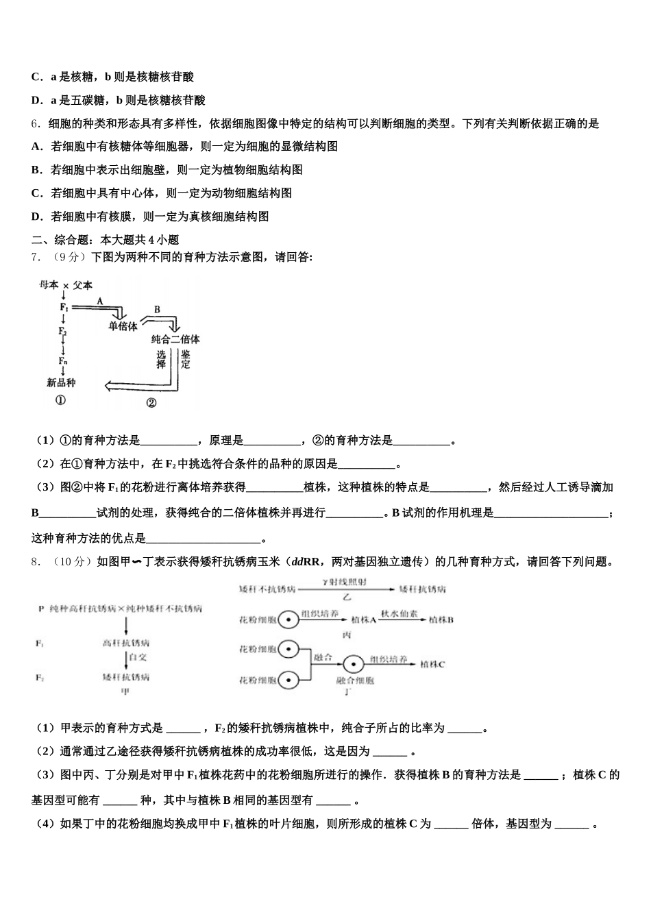 广东省广州市第一中学2024-2025学年生物高一第二学期期末综合测试模拟试题含解析_第2页