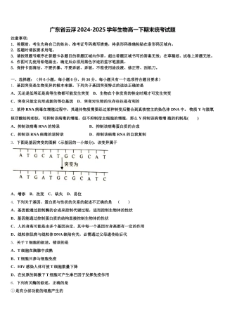 广东省云浮2024-2025学年生物高一下期末统考试题含解析
